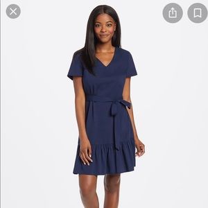 Draper James V neck ruffle belted shift dress
